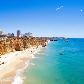 Aerial from Praia da Rocha in the Algarve Portugal