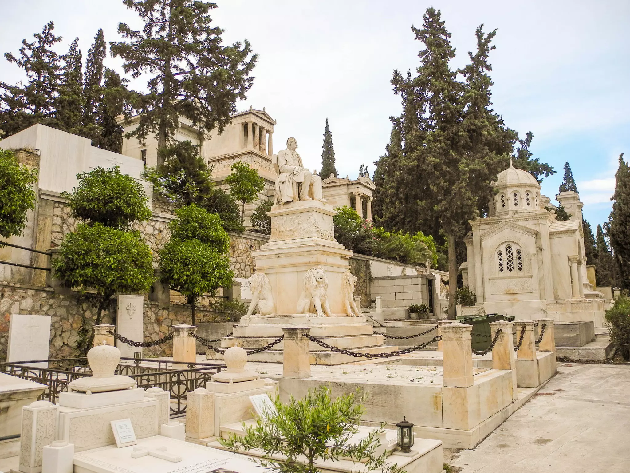 Street with tombs in the First Cemetery of Athens, Greece