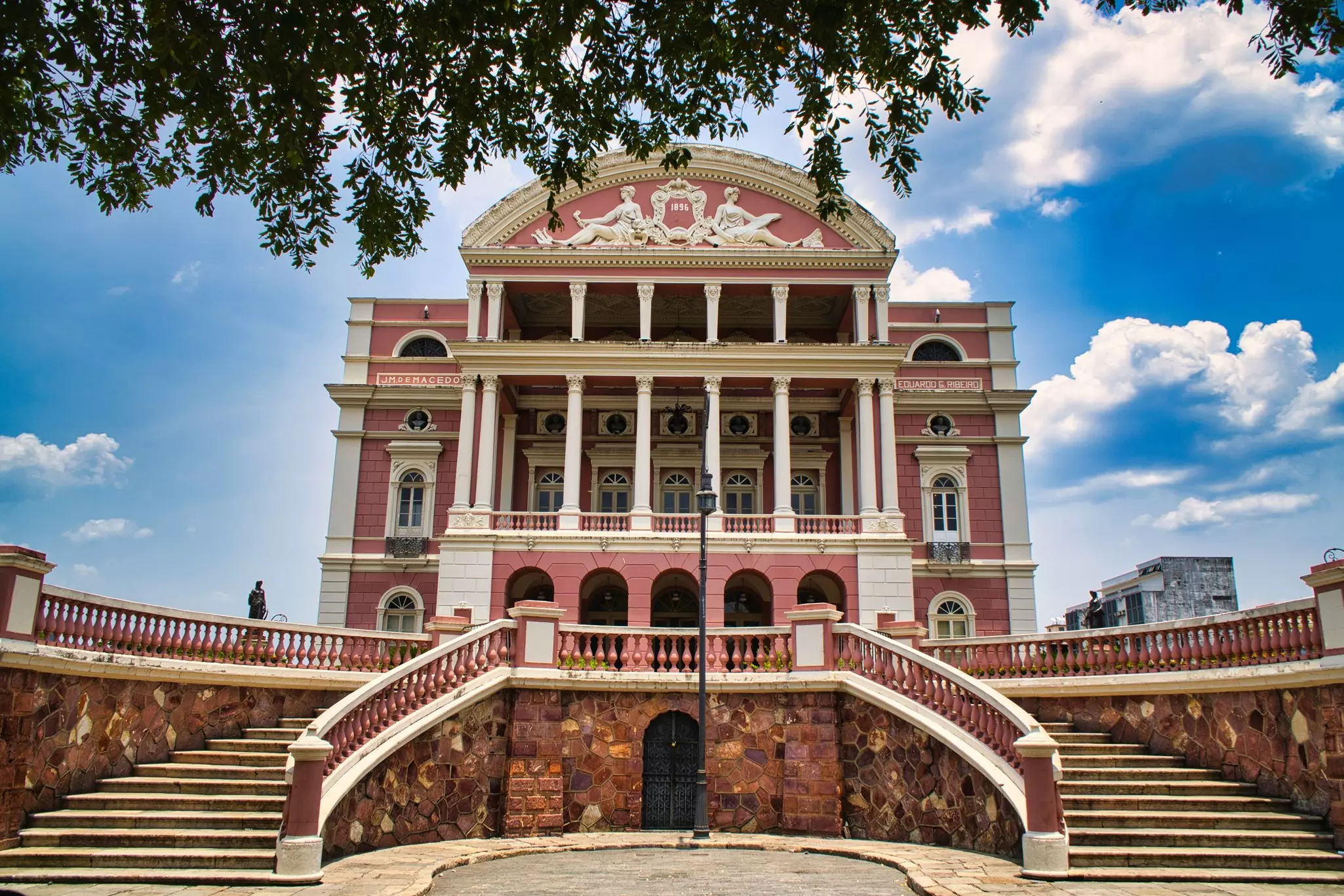 Face on photo of the famous opera house in Manaus. Manaus, Amazonas, Brazil.