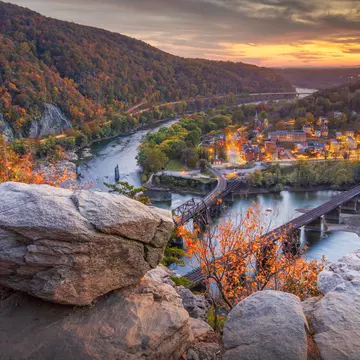 Harpers Ferry, West Virginia, USA overlooking the Shenandoah Valley in autumn at dusk., License Type: media, Download Time: 2025-10-09T13:02:11.000Z, User: clairenaylor, Editorial: false, purchase_order: 65050 - Digital Destinations and Articles, job: Online editorial, client: Viriginia in fall , other: Claire Naylor