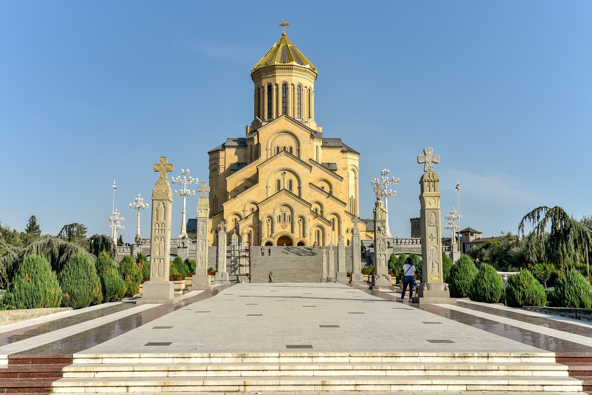 October 18, 2019: Exterior of the Holy Trinity Cathedral of Tbilisi (Sameba) in Old Tbilisi.