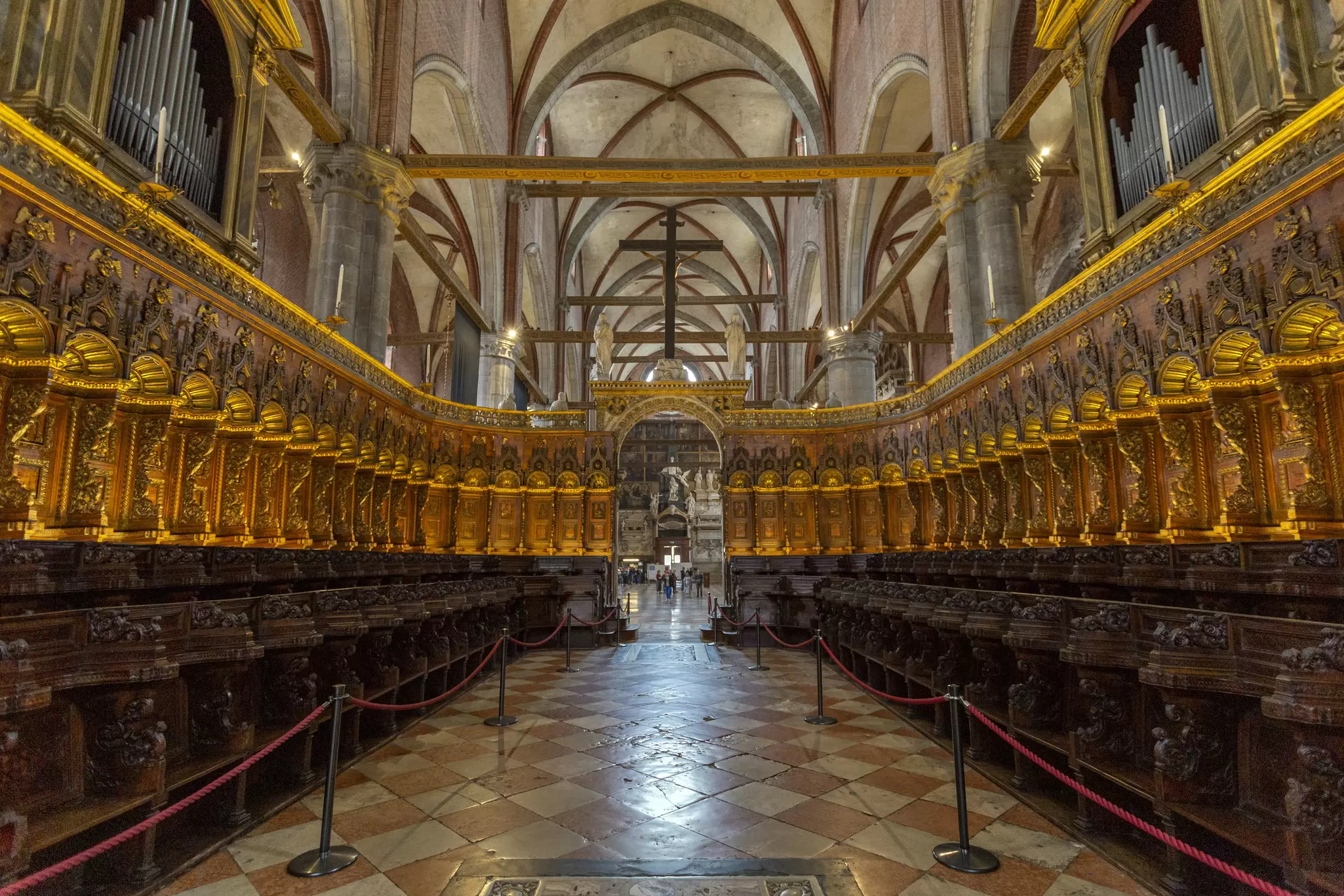 The Monks' Choir inside the Basilica di Santa Maria Gloriosa dei Frari (also known as I Frari) in Venice, Italy.