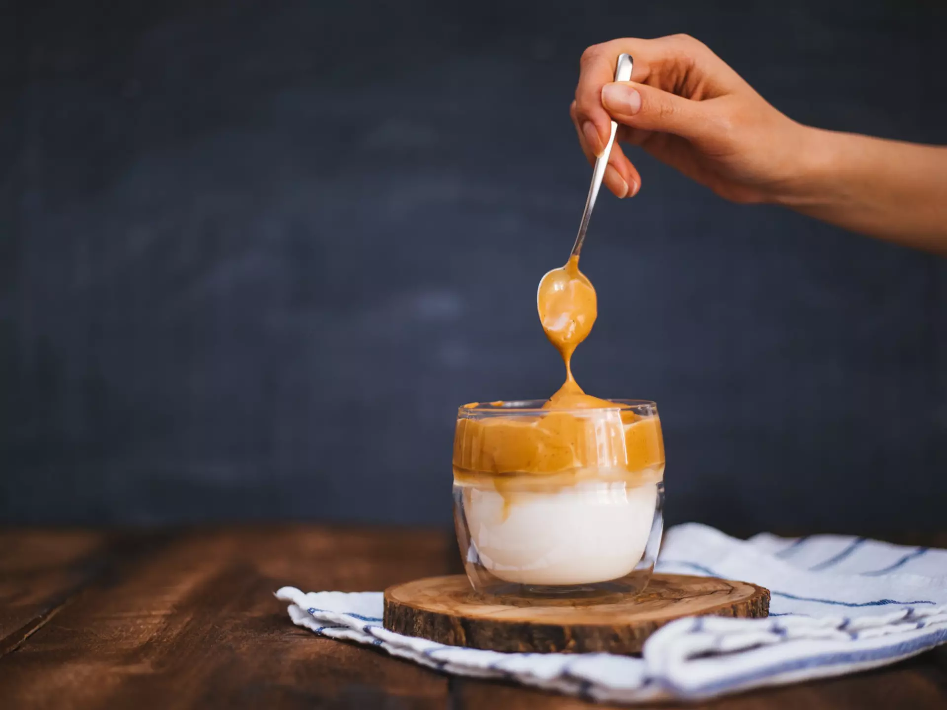 Iced Dalgona Coffee on wooden table
1219154850