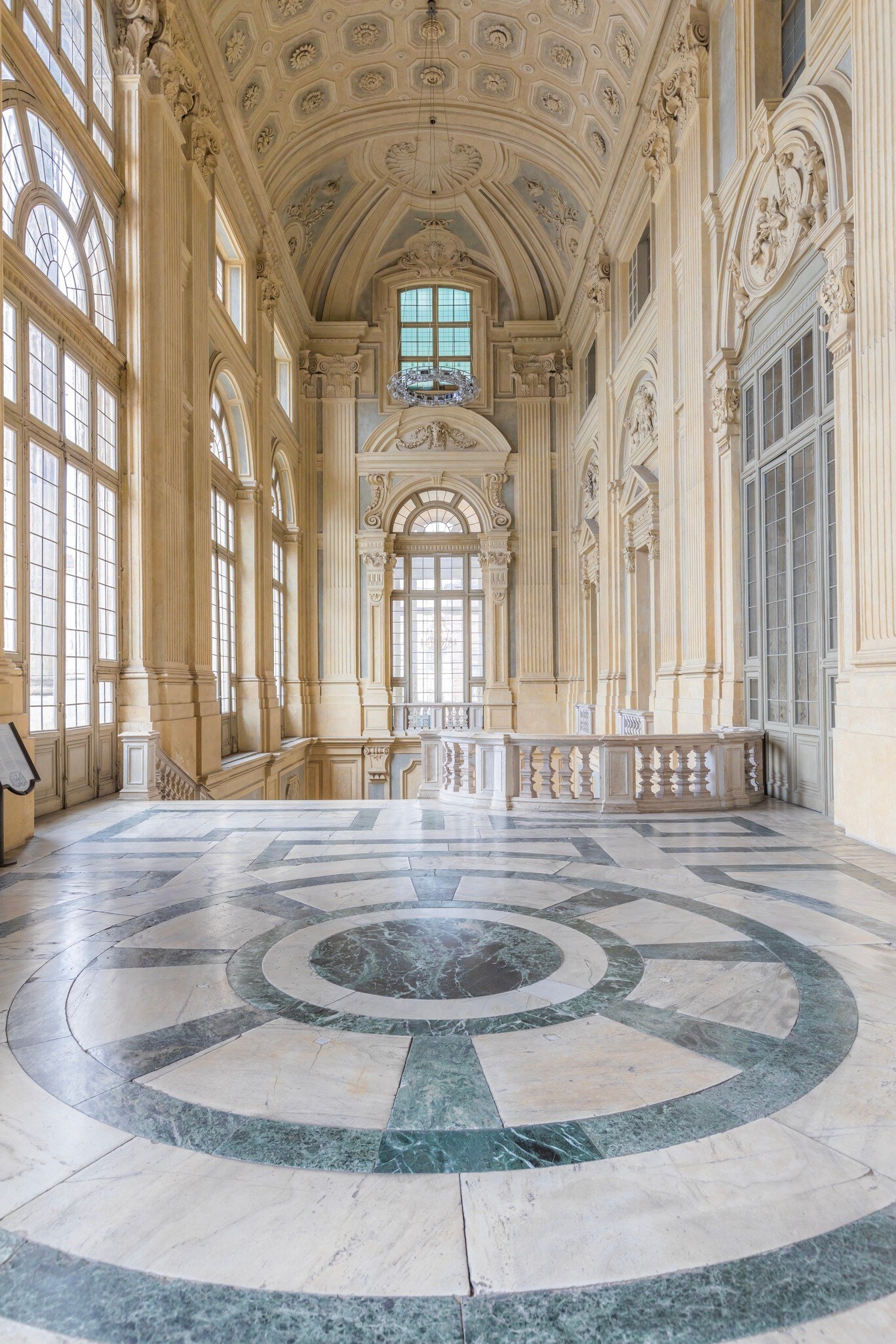 The most beautiful Baroque hall of Europe located in Madama Palace (Palazzo Madama). Interior with luxury marbles, windows and corridors.