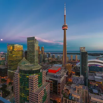 Toronto Cityscape with CN Tower and view of Lake Ontario
