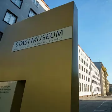 Main entrance of the Stasi Museum in Berlin-Lichtenberg, located in the former headquarters of the East German Ministry for State Security (MfS), Germany. 