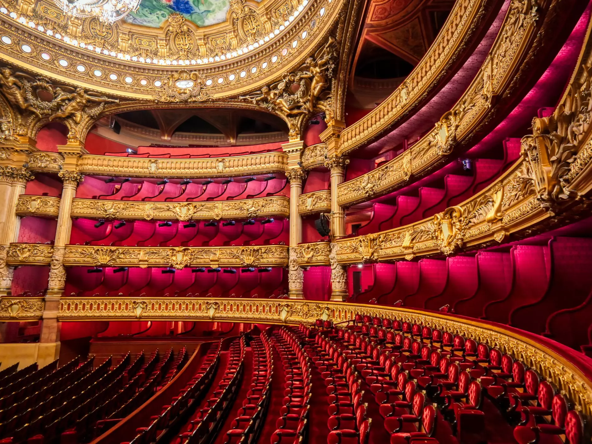 The auditorium of the Palais Garnier located in Paris, France.