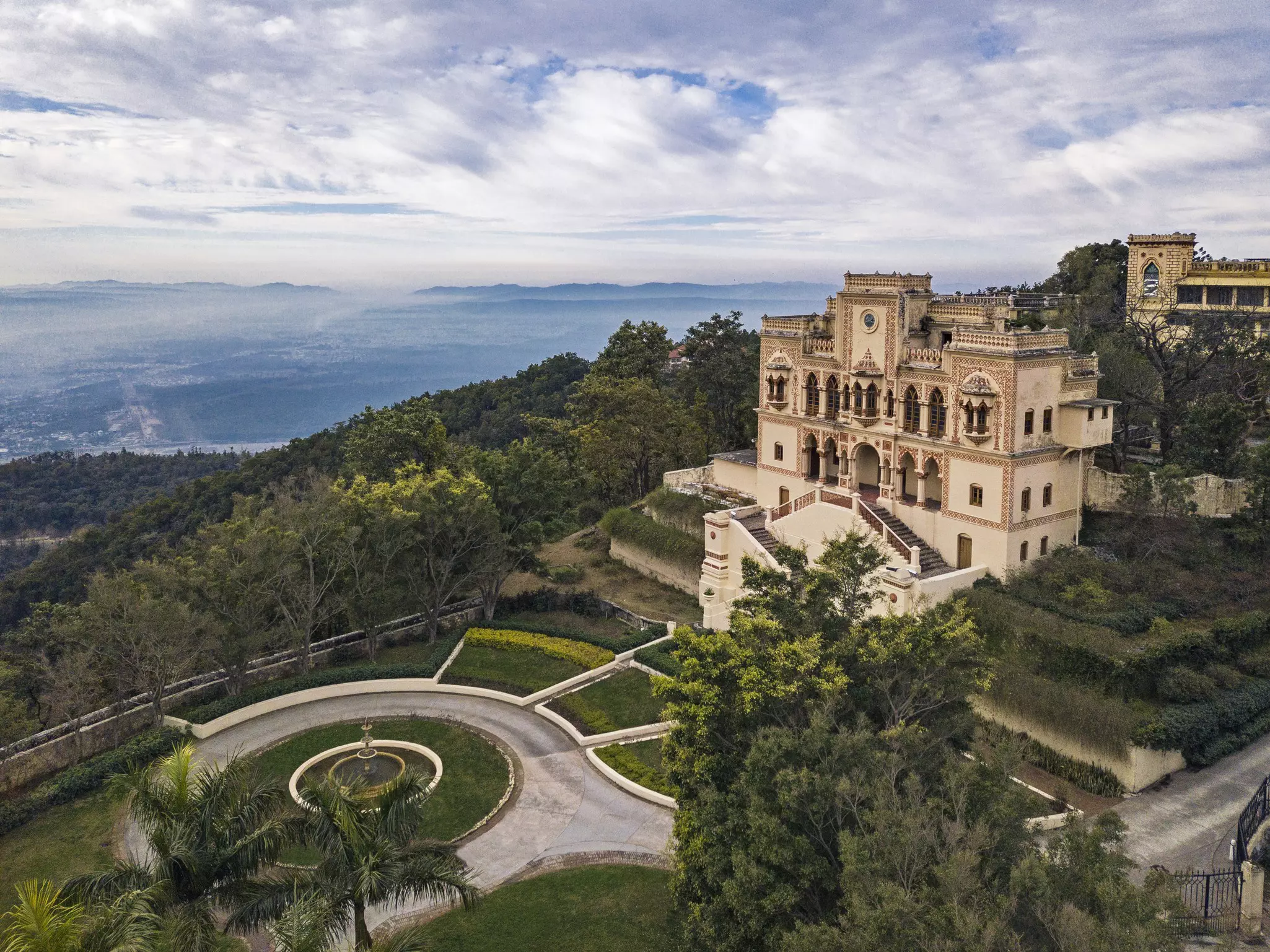 Aerial view of the palace at Ananda in the Himalayas.