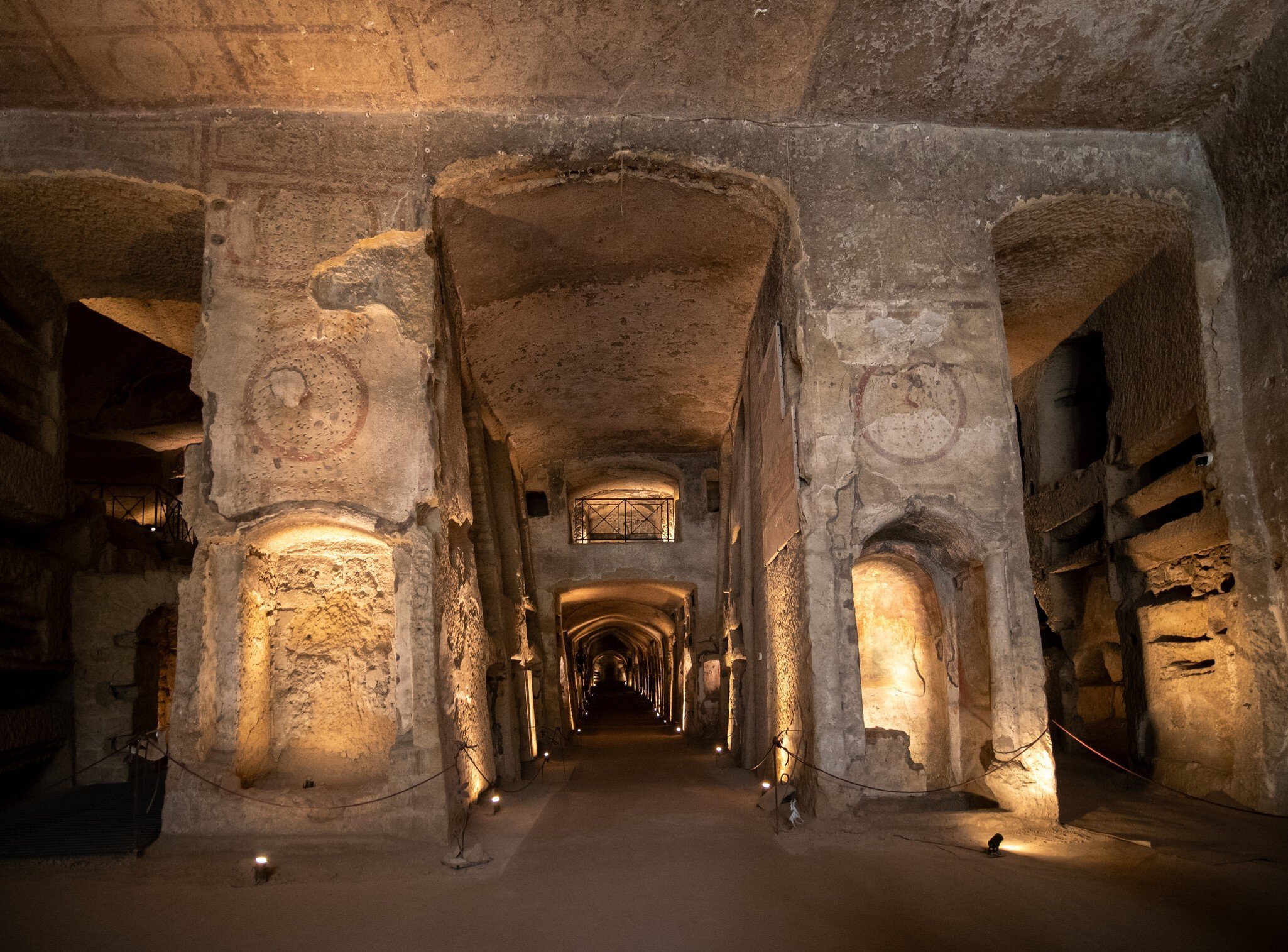 Naples, Italy - January 26 2024:  view of interior of famous tourist attraction in Naples. Catacombs of San Gennaro dug into the tuff