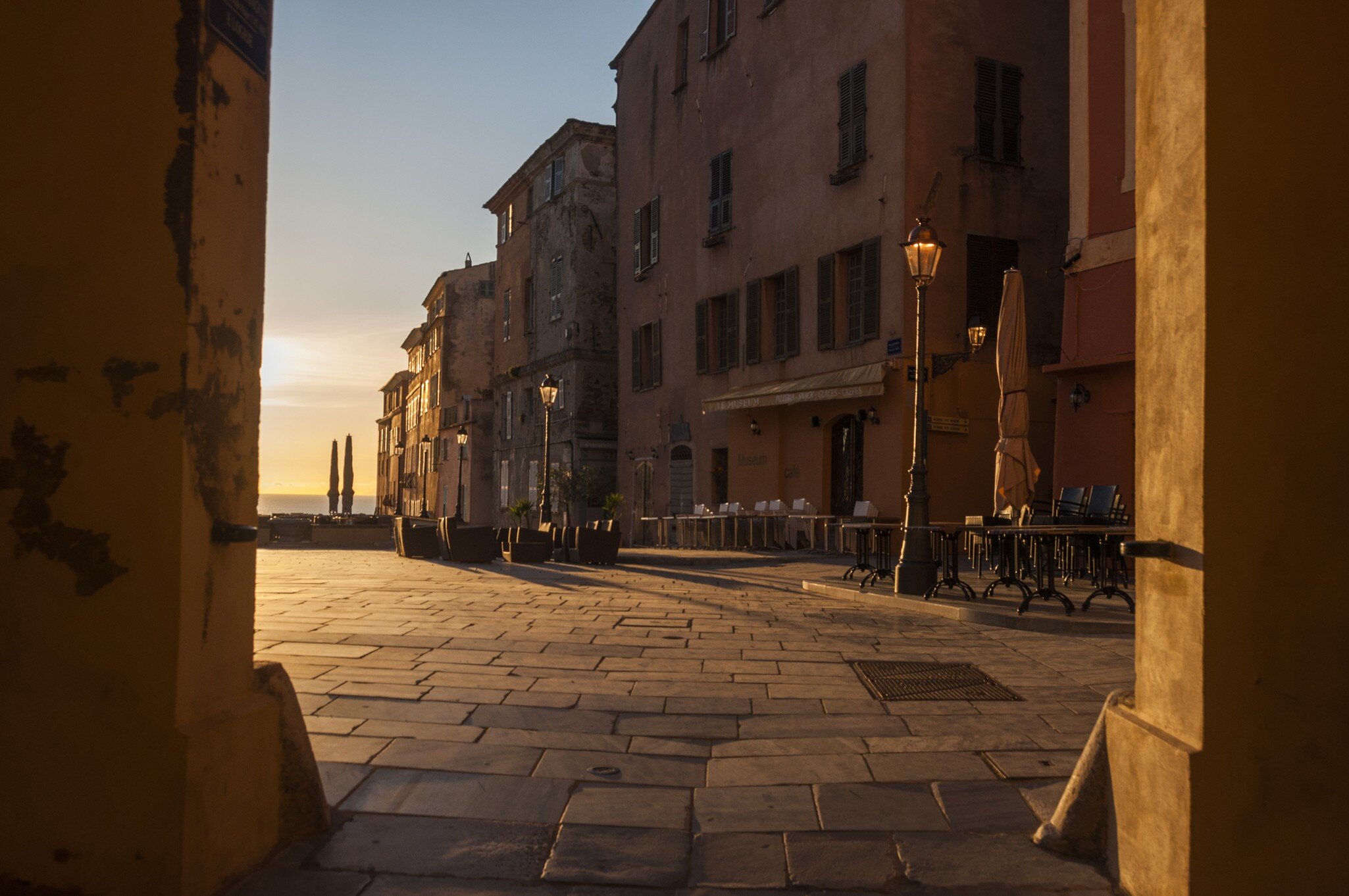A paved street in the old town neighborhood of Bastia, Corsica