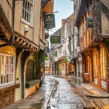 The Shambles is a historic street in York and is considered to be one of the best preserved streets in England due to its mediaeval featured buildings.