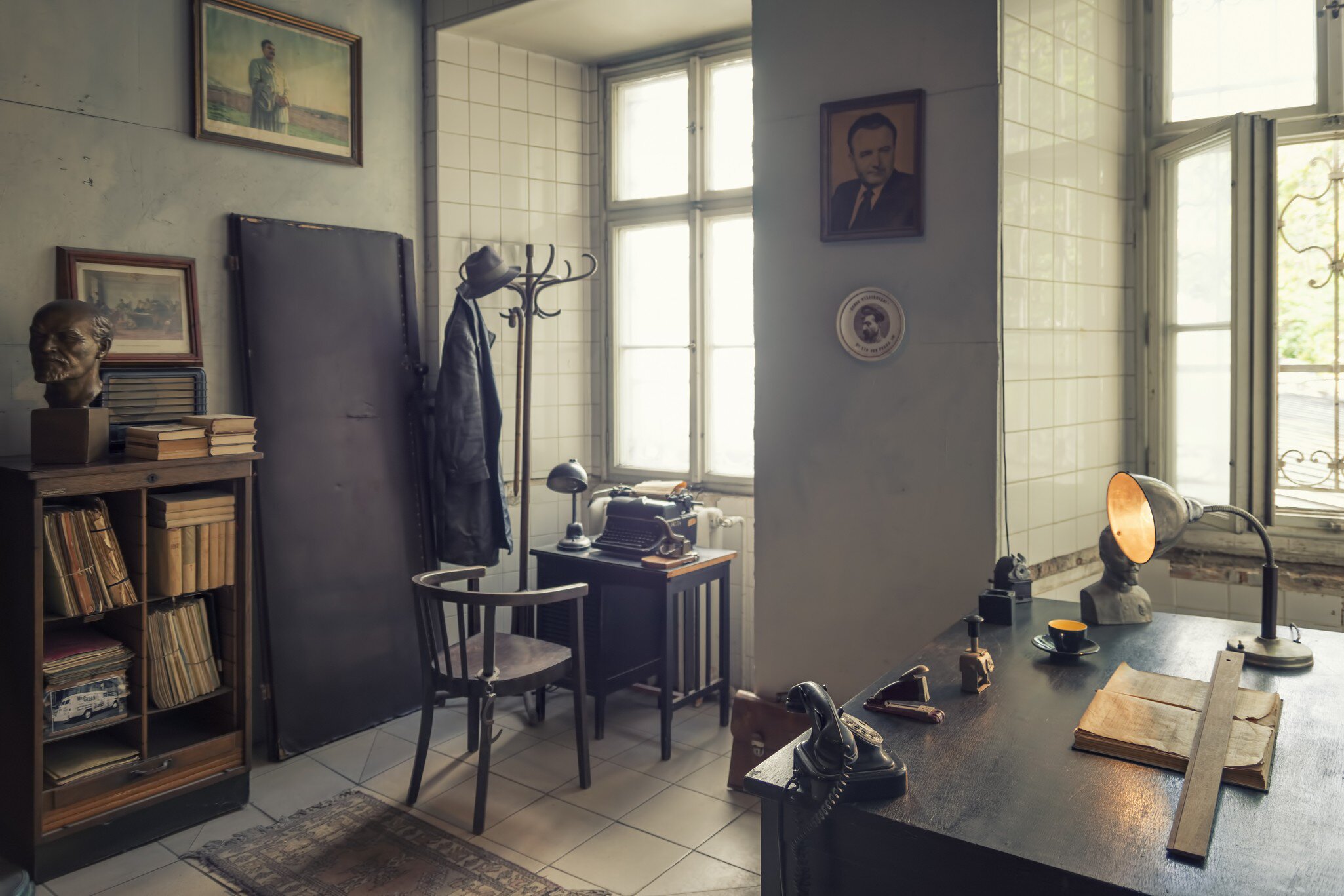 Interior of the interrogation room in the Communism Museum, one of the most visited tourist attractions in Prague, Czech Republic.