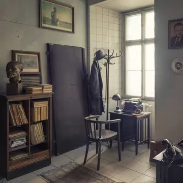 Interior of the interrogation room in the Communism Museum, one of the most visited tourist attractions in Prague, Czech Republic.