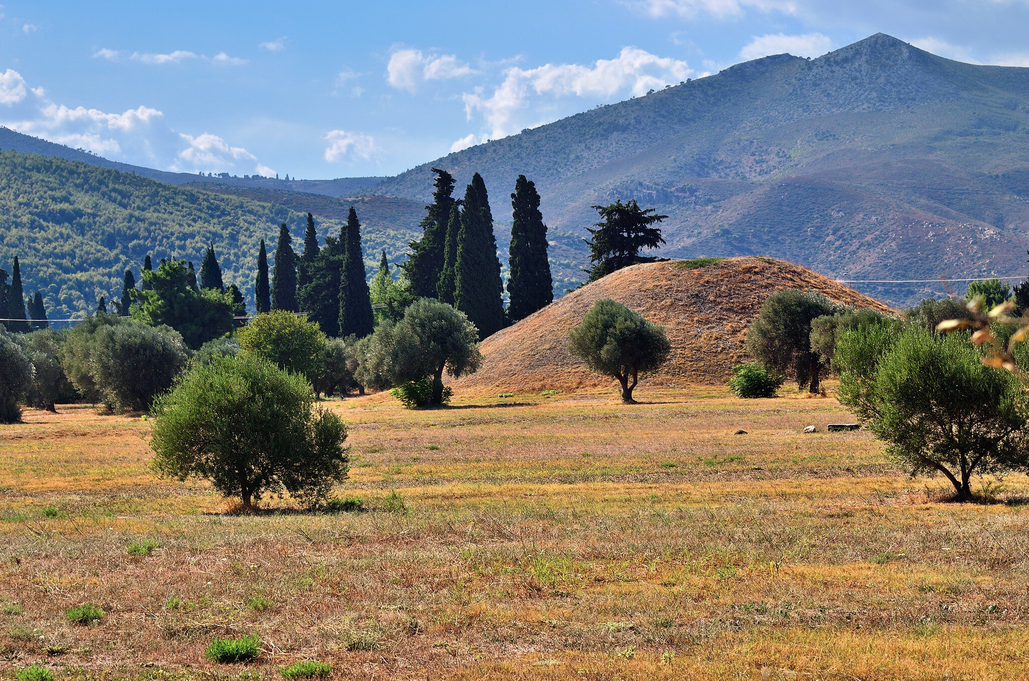 View of the burial mound at the Battle of Marathon in Marathon, Greece.