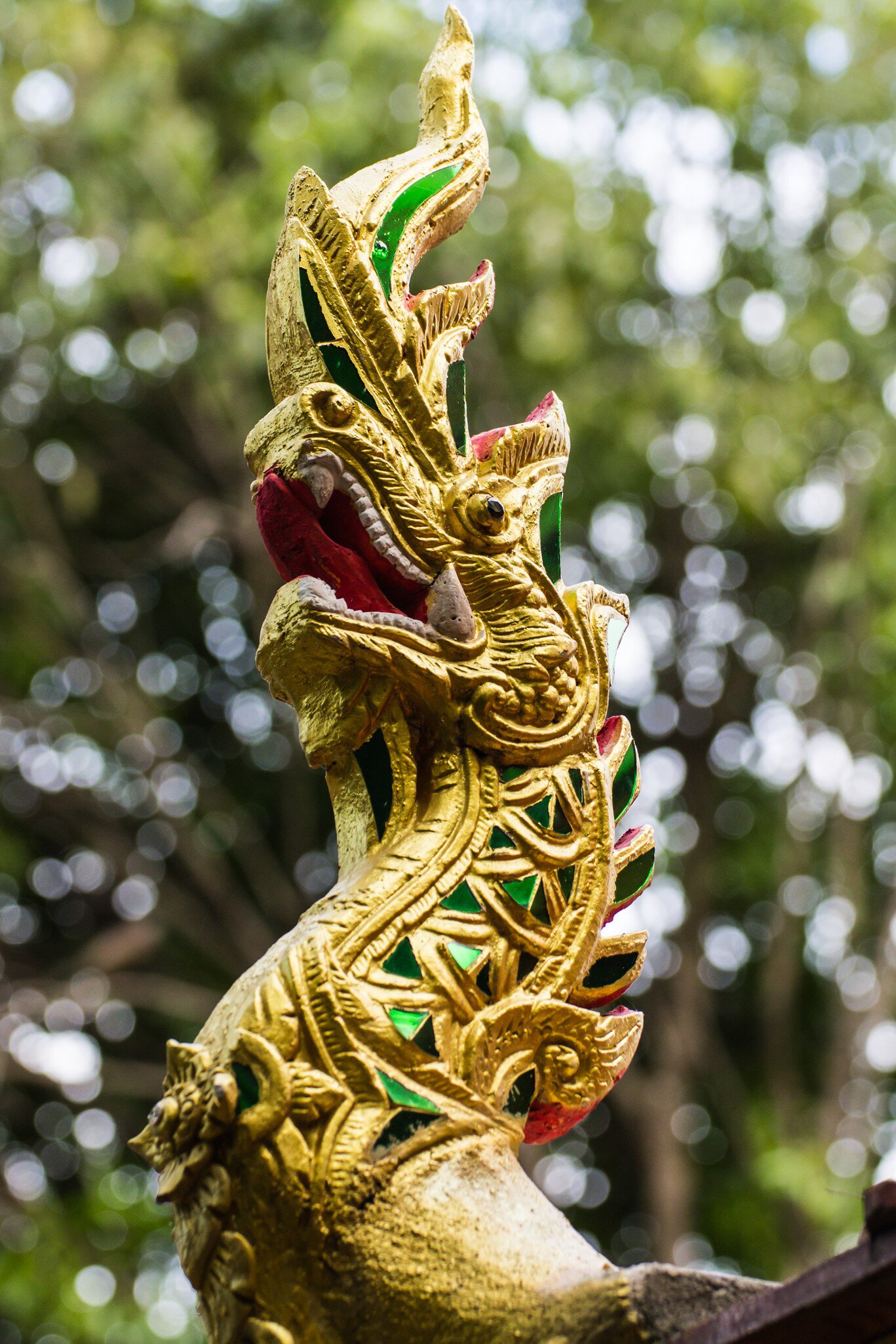 Close-up of Naga Lanna Gable apex in Wat Fa Ham. Chiang Mai, Thailand. 