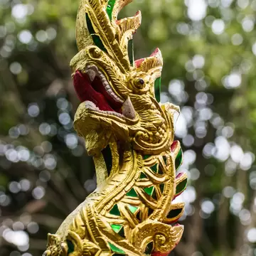 Close-up of Naga Lanna Gable apex in Wat Fa Ham. Chiang Mai, Thailand. 