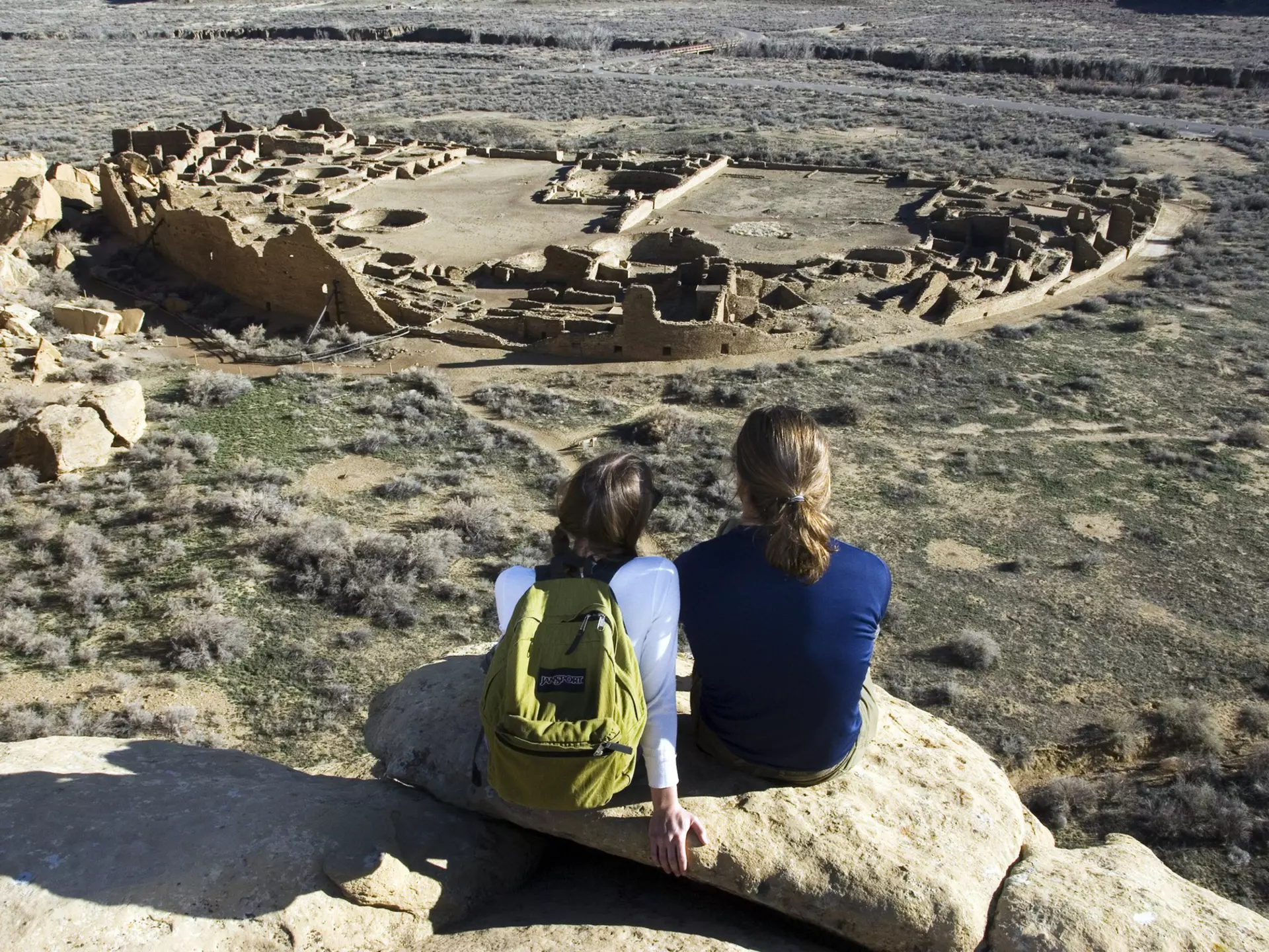 Chaco Culture National Historical Park, New Mexico, United States, North America
148728825
Rear View, Waist Up, adults only, backpack, built structure, casual clothing, couple, flora, grass, human relationship, landscape, outdoors, people, rock, ruins, shadow, sitting, tourist, tranquil scene, travel destinations, two people, two people man woman, North America, United States, New Mexico, Chaco Culture National Historical Park