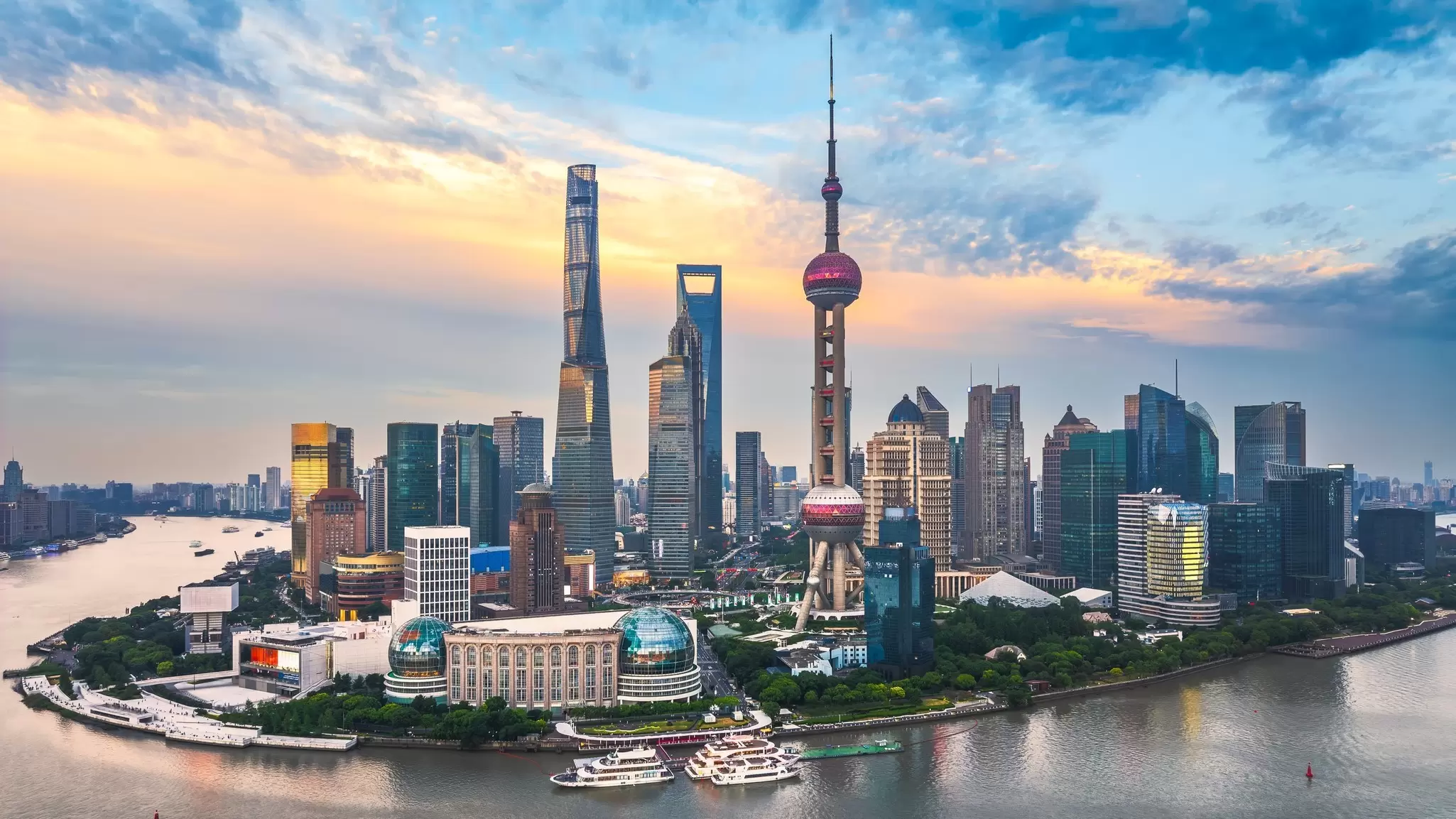 The futuristic skyline of Shanghai's Pudong district. dongfang zhao/Getty Images