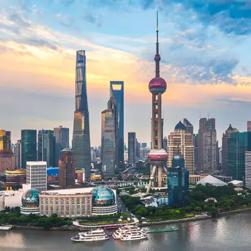 The futuristic skyline of Shanghai's Pudong district. dongfang zhao/Getty Images