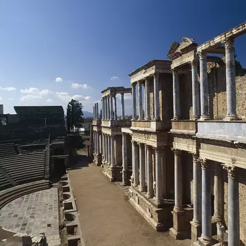 The Roman theatre of Merida (Unesco World Heritage List, 1993), Extremadura, Spain. Roman civilisation, 15-16 BC.
