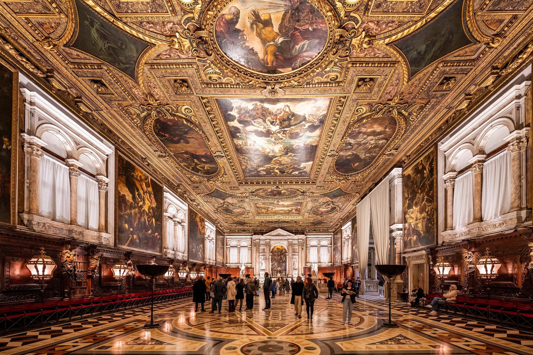 View of the Sala Capitolare in the Scuola Grande di San Rocco in Venice, Italy.