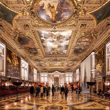 View of the Sala Capitolare in the Scuola Grande di San Rocco in Venice, Italy.