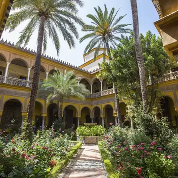 View of the courtyard of the Palacio de las Dueñas in Seville, Spain.