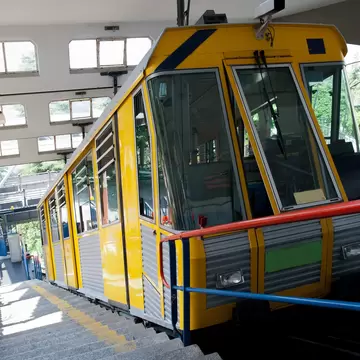 The funicular from the Italian city of Como to the village of Brunate in the upper station.