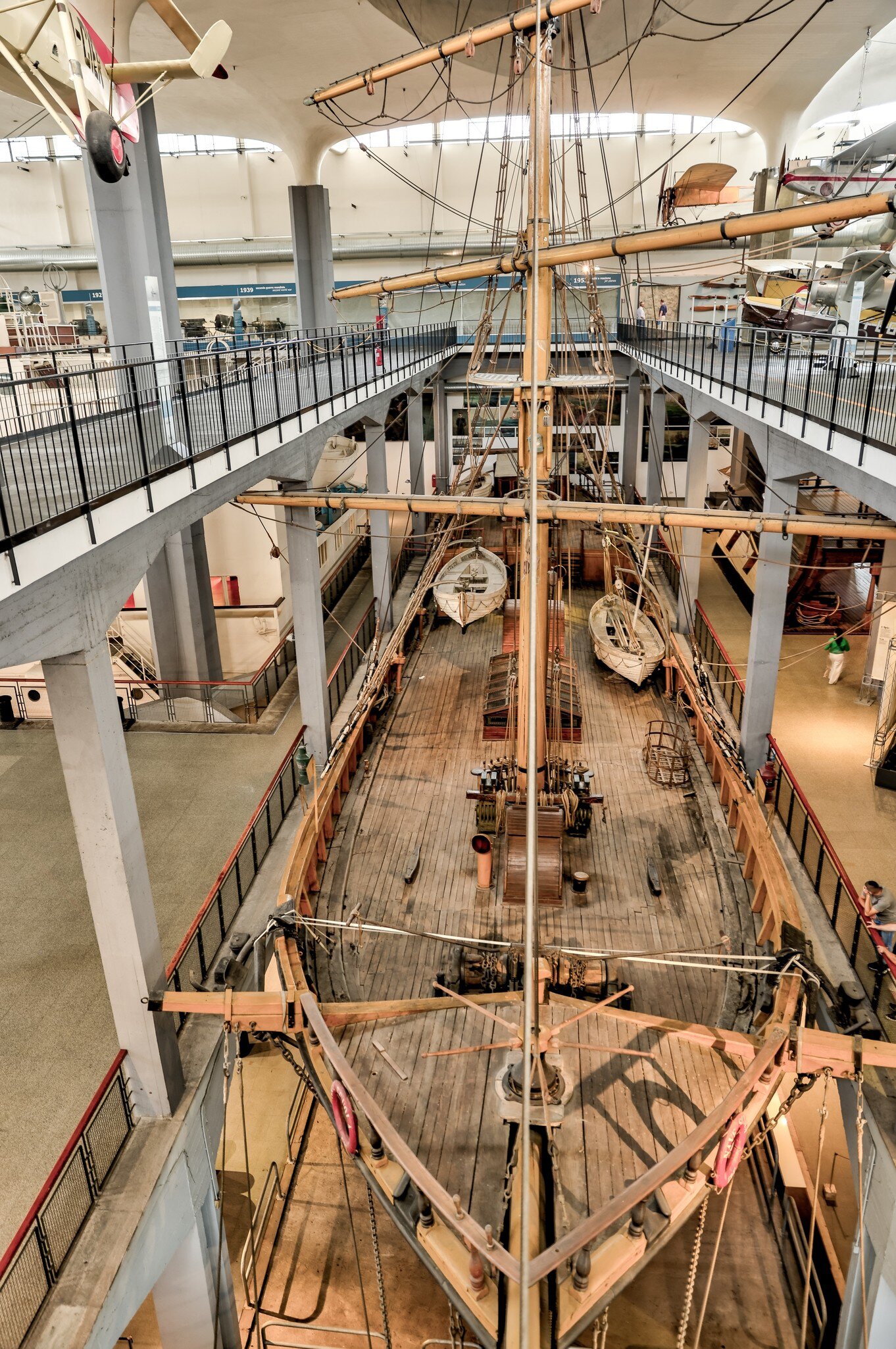A scale model of a historic sailing ship in the Museo Nazionale Scienza e Tecnologia Leonardo da Vinci.