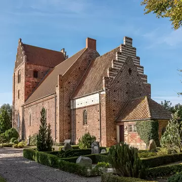 Facade of the Keldby church famous for its medieval frescos, Denmark.