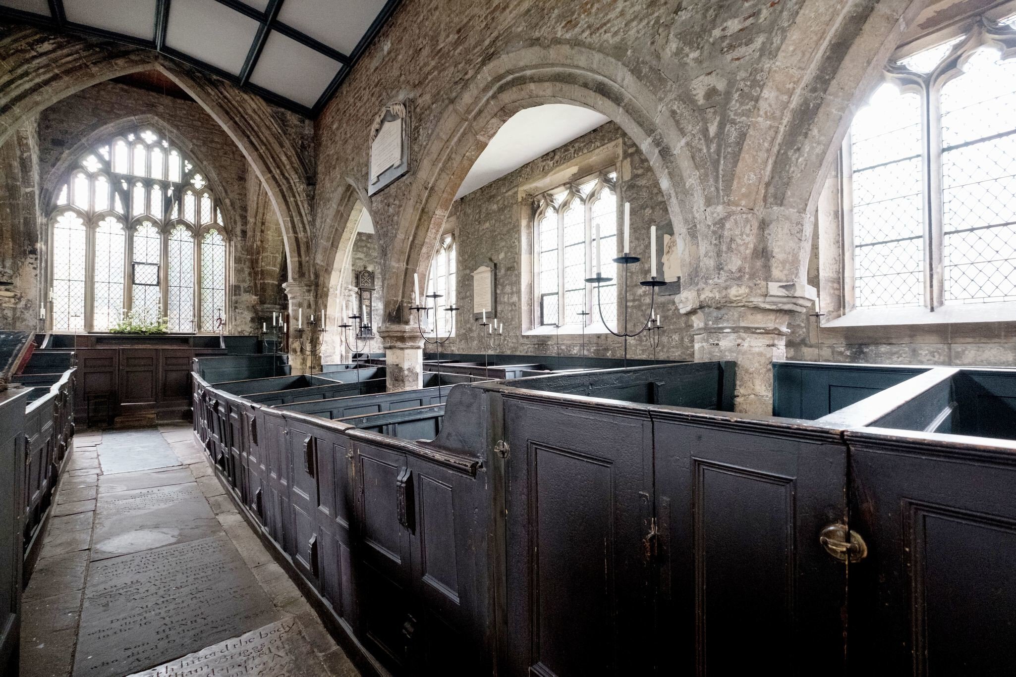 York England UK. May 2018. Interior of Holy Trinity Church, Goodramgate. Photo shows the original, very rare, wooden box pews where families prayed together. A hidden treasure 
Church of the Holy Trinity

.; Shutterstock ID 1121785949; your: Bridg...