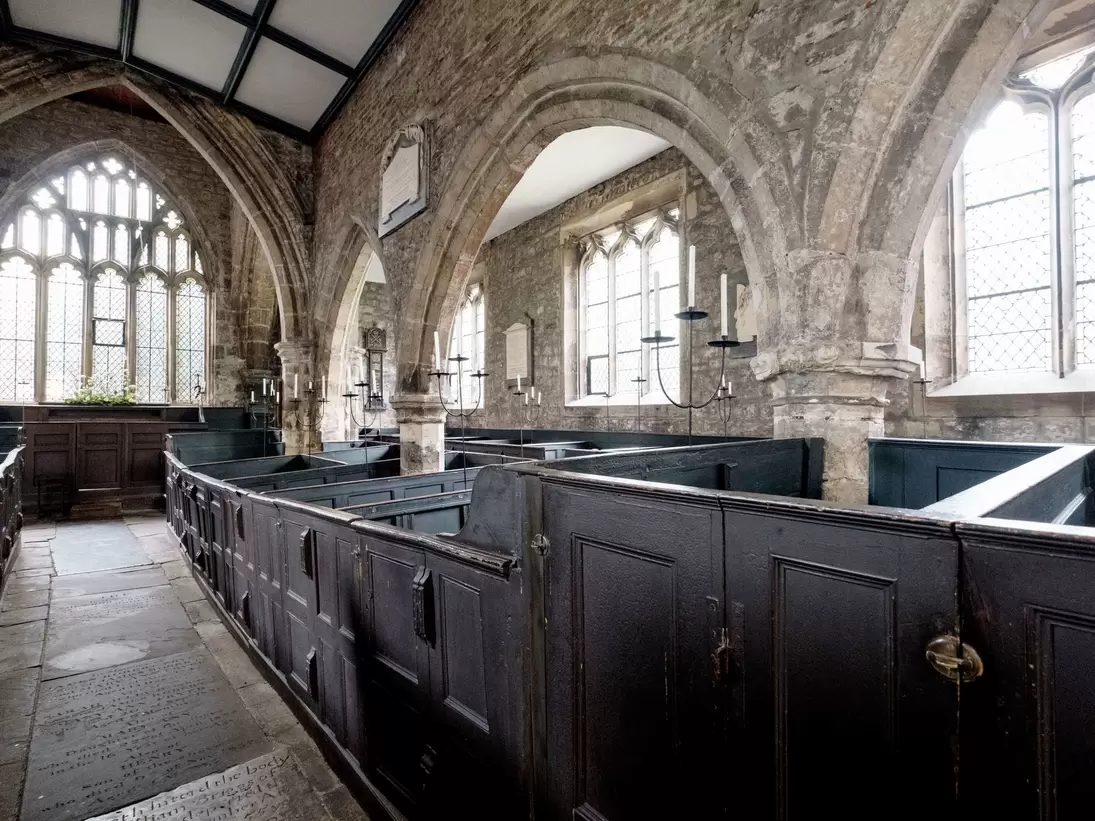 York England UK. May 2018. Interior of Holy Trinity Church, Goodramgate. Photo shows the original, very rare, wooden box pews where families prayed together. A hidden treasure 
Church of the Holy Trinity

.; Shutterstock ID 1121785949; your: Bridg...