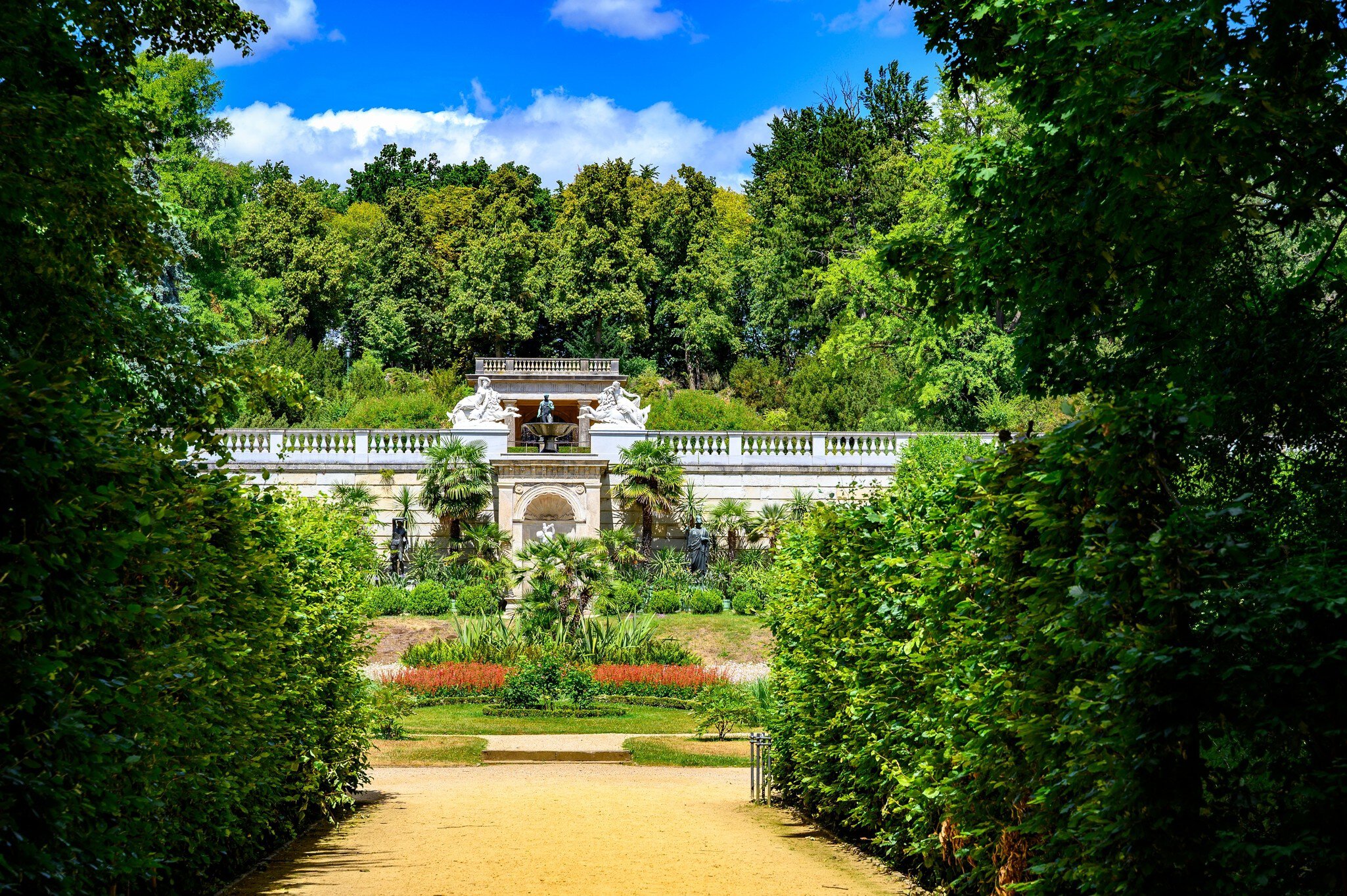  View to part of the park from the 18th century Sanssouci Palace in Potsdam, Germany.
