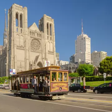 San Francisco, USA - Jun 24, 2015: Iconic Grace Cathedral stands on top of Nob Hill on a beautiful sunny, blue sky day; Shutterstock ID 1201473919; your: Meghan O'Dea; gl: 65050; netsuite: Online Editorial; full: POI