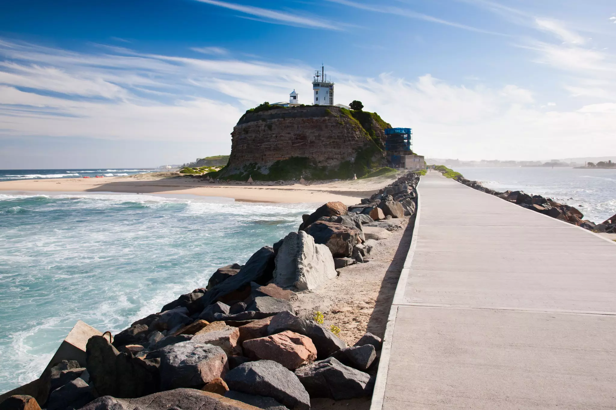 Nobbys head lighthouse and breakwater Newcastle New South Wales Australia
