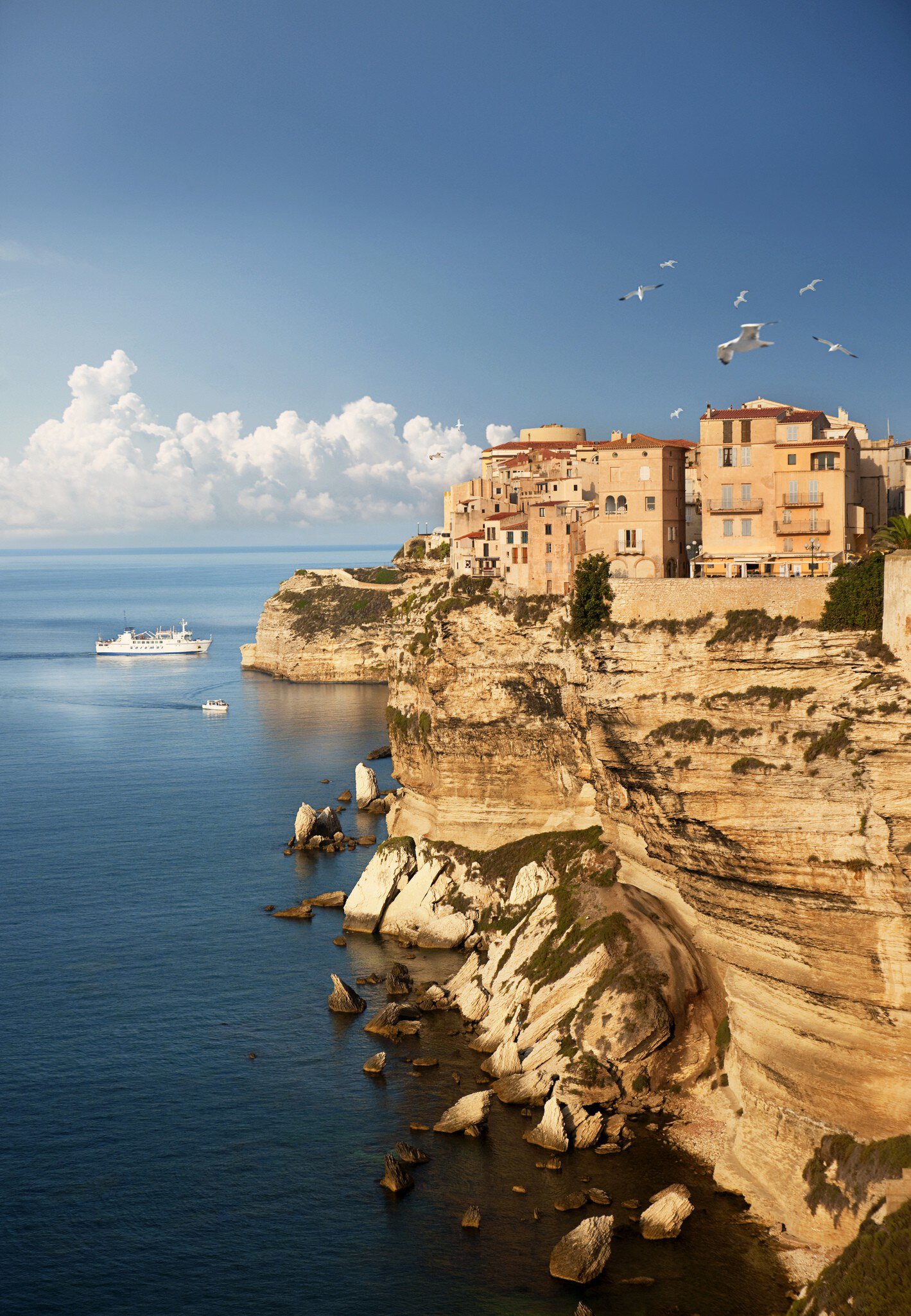 Overview of clifftop citadel on Mediterranean Sea.