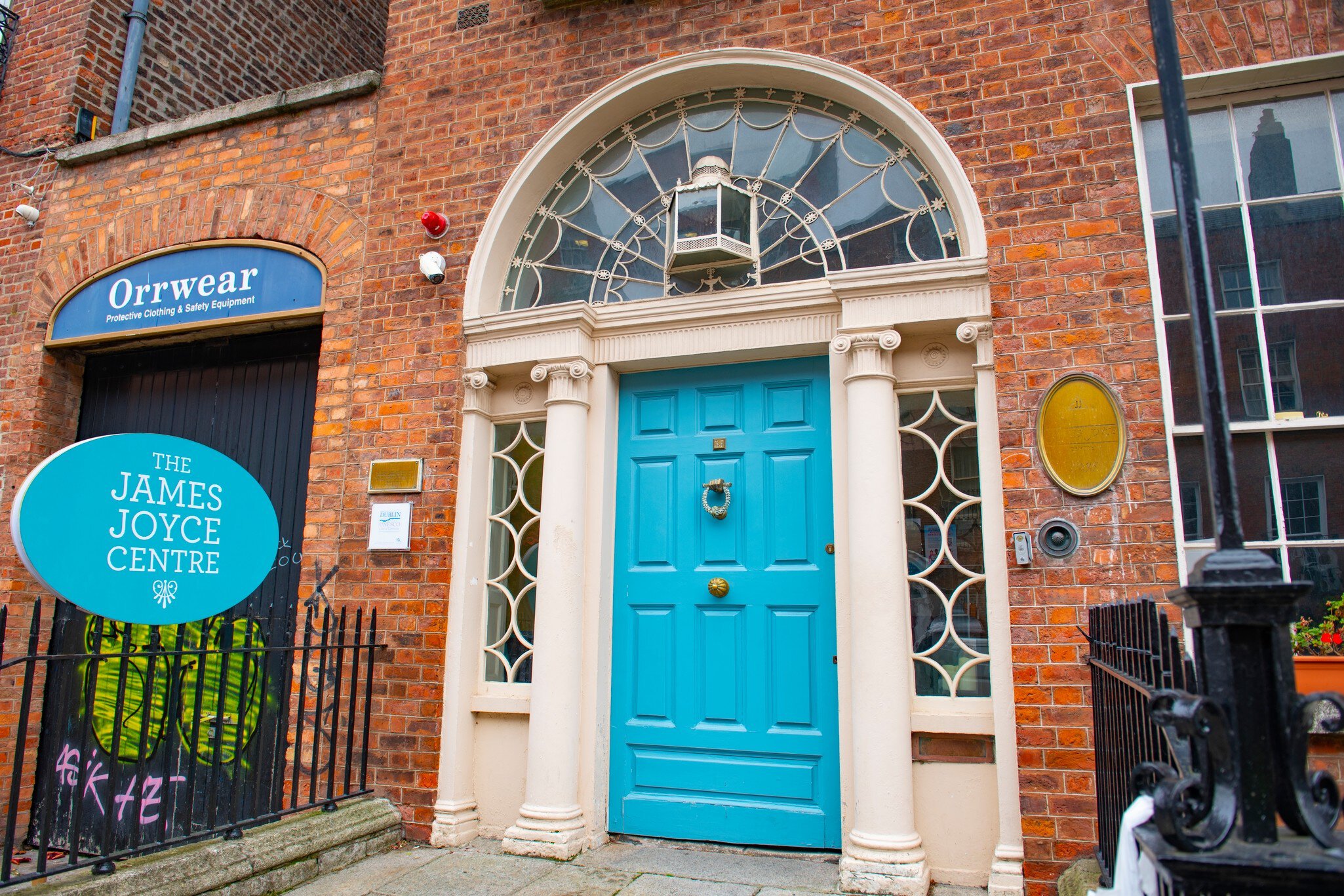 James Joyce Centre at 35 N Great George's Street in Rotunda district, Dublin, Ireland.  Blue signage and door facade.