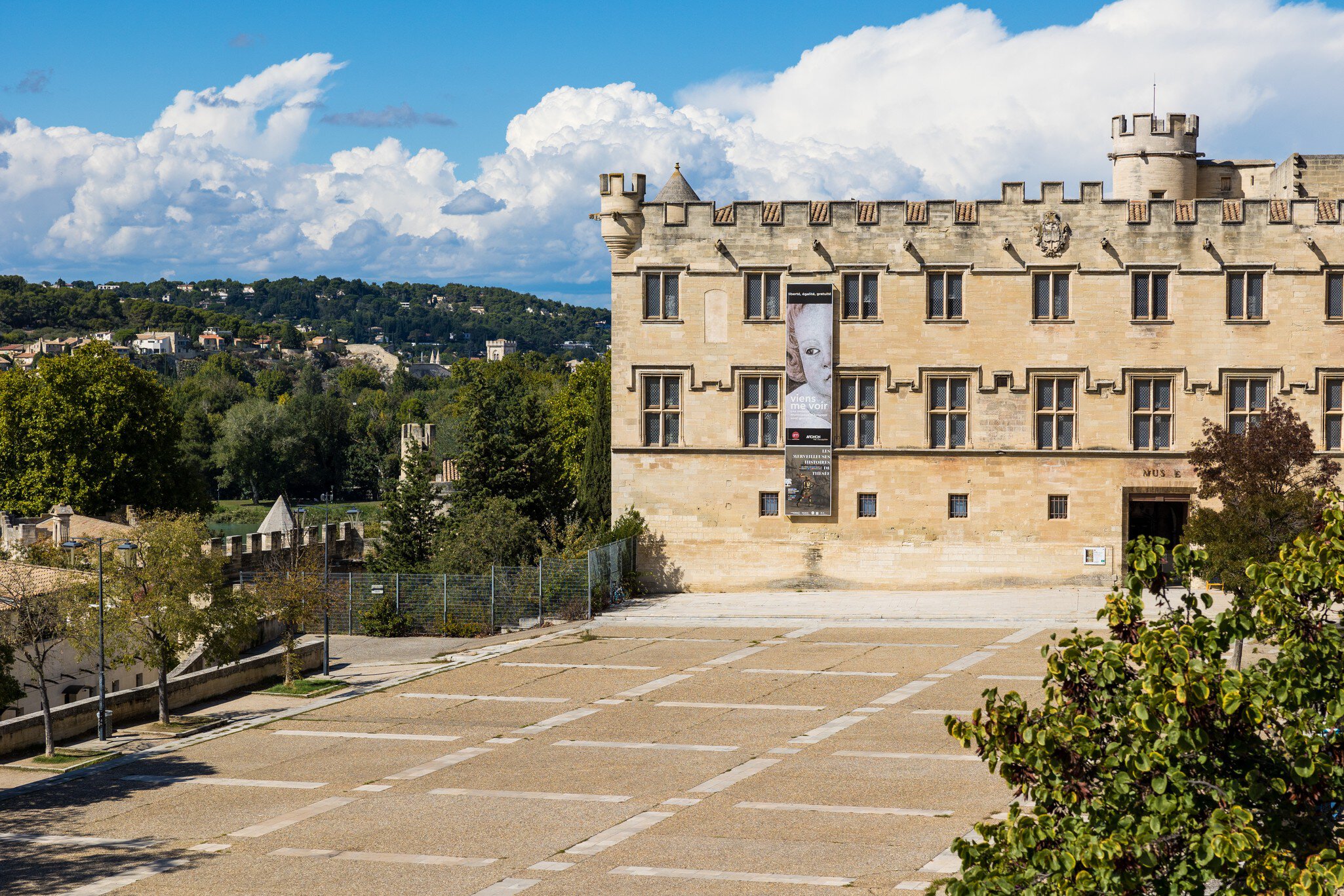Facade of the Petit Palais from Place du Palais in Avignon, France. 