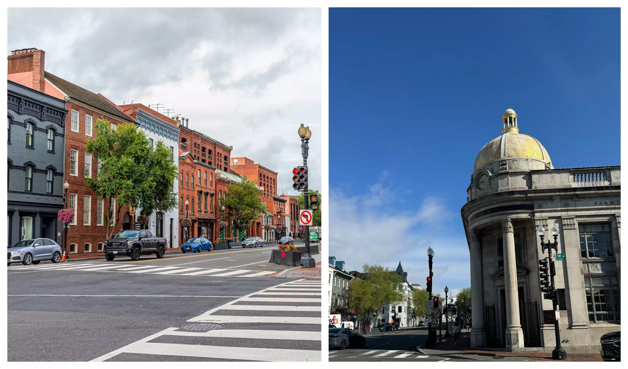 Left: Meander down M St for a bit of window shopping © krblokhin / Getty Images; Right: Alexa pauses to admire her favorite building in the neighborhood © Alexa Moore