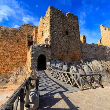 Built on top of the mountain, Ajloun Castle is a fine example of Islamic military architecture, marking it an important strategic link in the defensive chain against the Crusaders.; Shutterstock ID 2107312184;