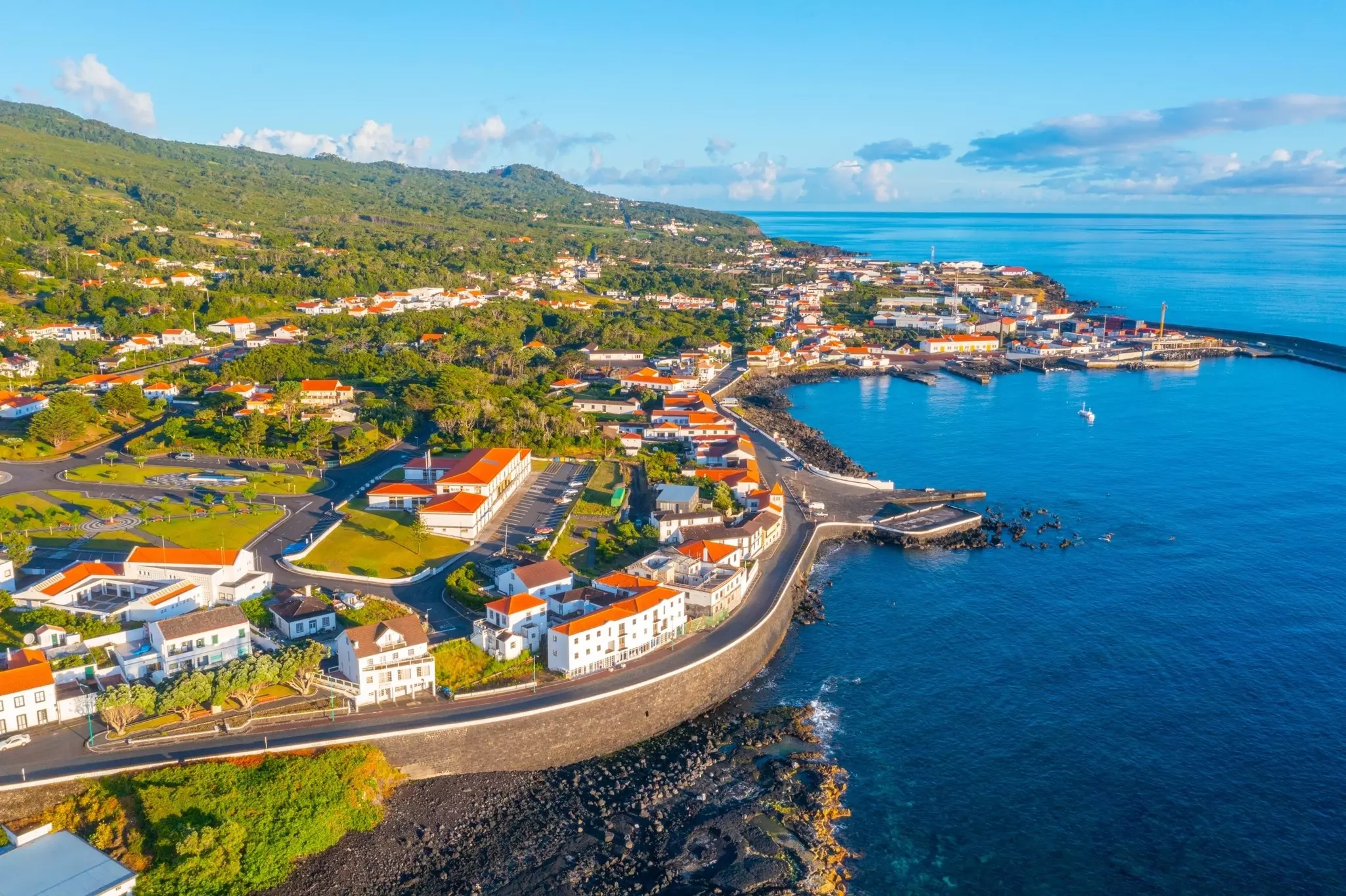 Aerial view of São Roque do Pico town on Pico Island