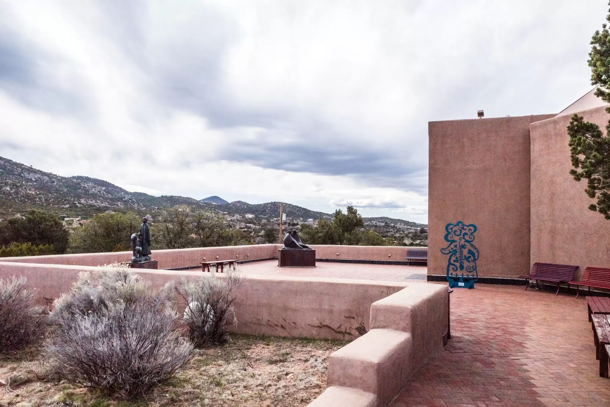 Sculptures outside of Wheelwright Museum of the American Indian
