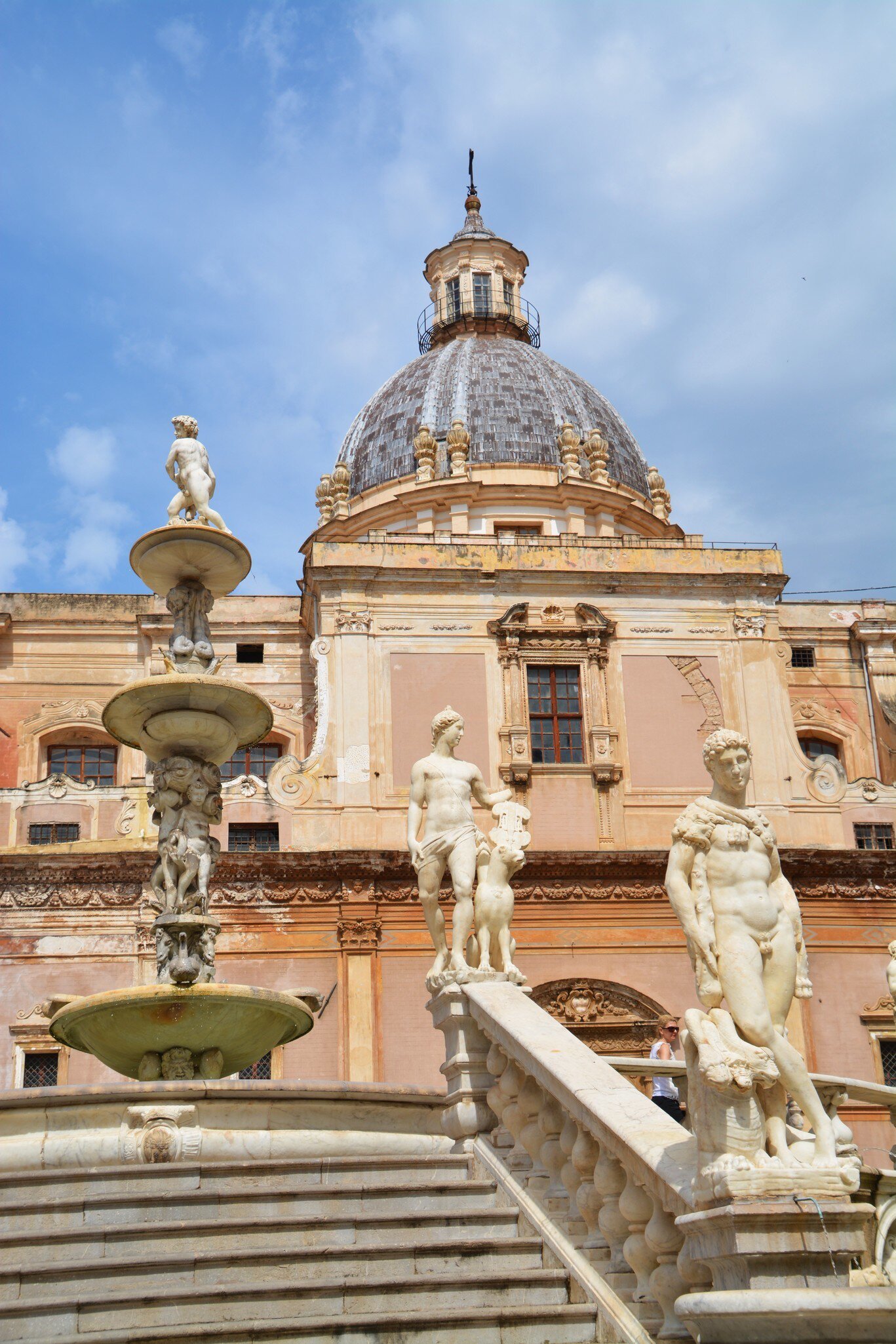 The Pretoria Fountain surrounded by nude sculptures in Palermo.