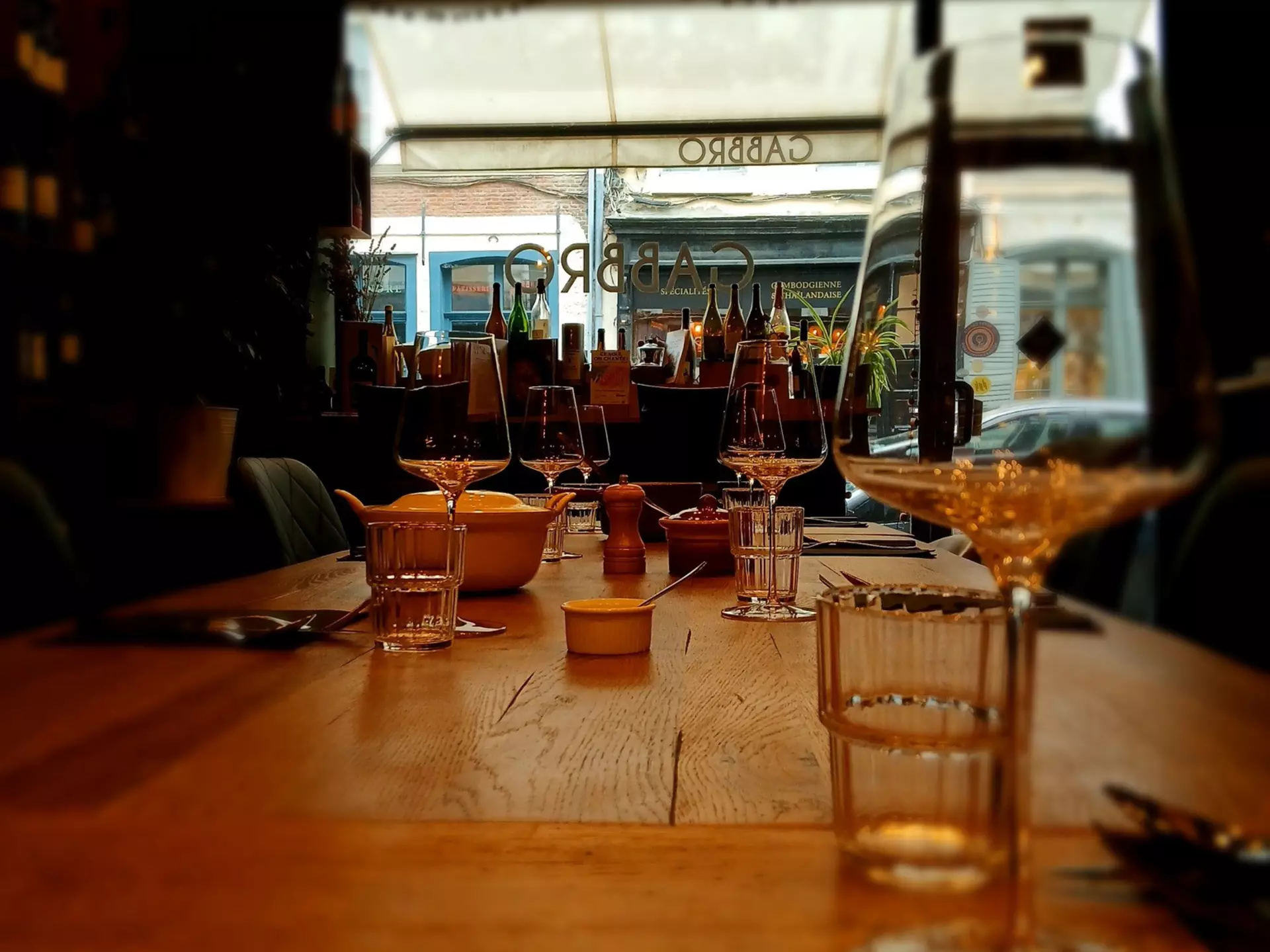 View from a table inside Gabbro in Lille, France