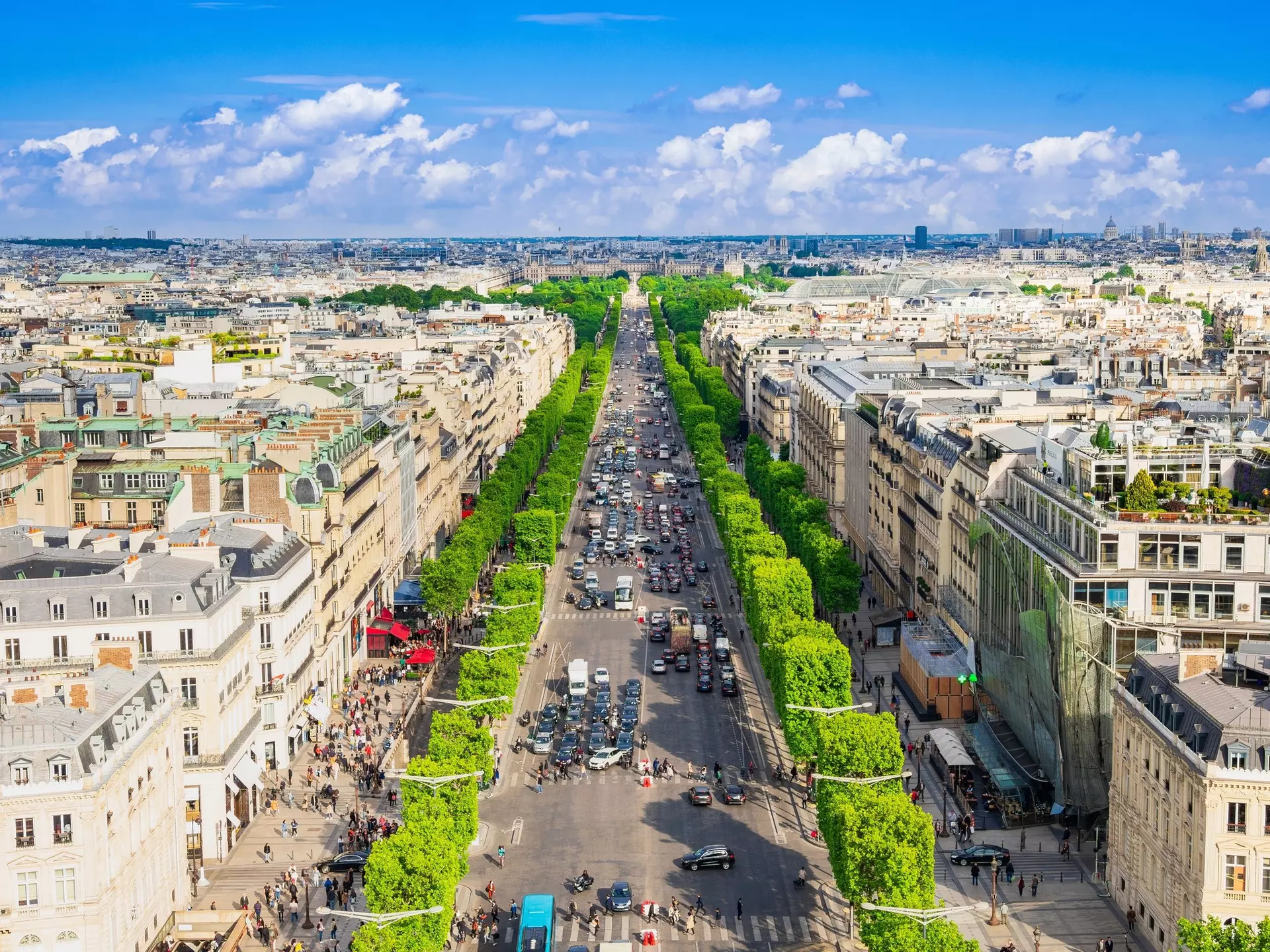 Champs-Élysées, as seen from the Arc de Triomphe in Paris. john901/Shutterstock