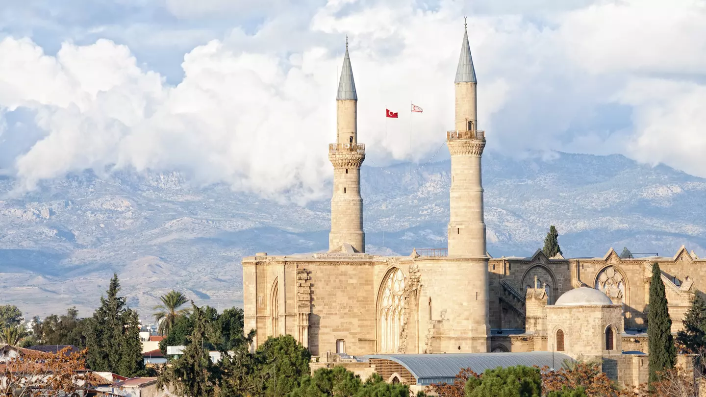 Two minarets on a historic mosque in Cyprus.