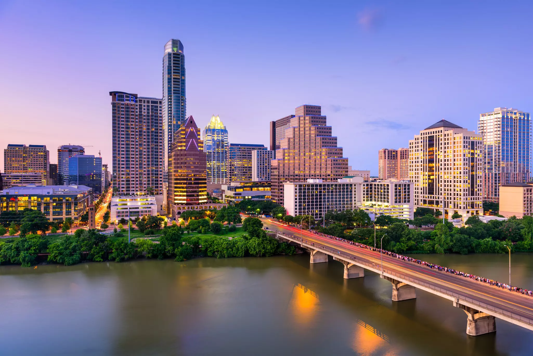 Austin, Texas skyline on the Colorado River. 