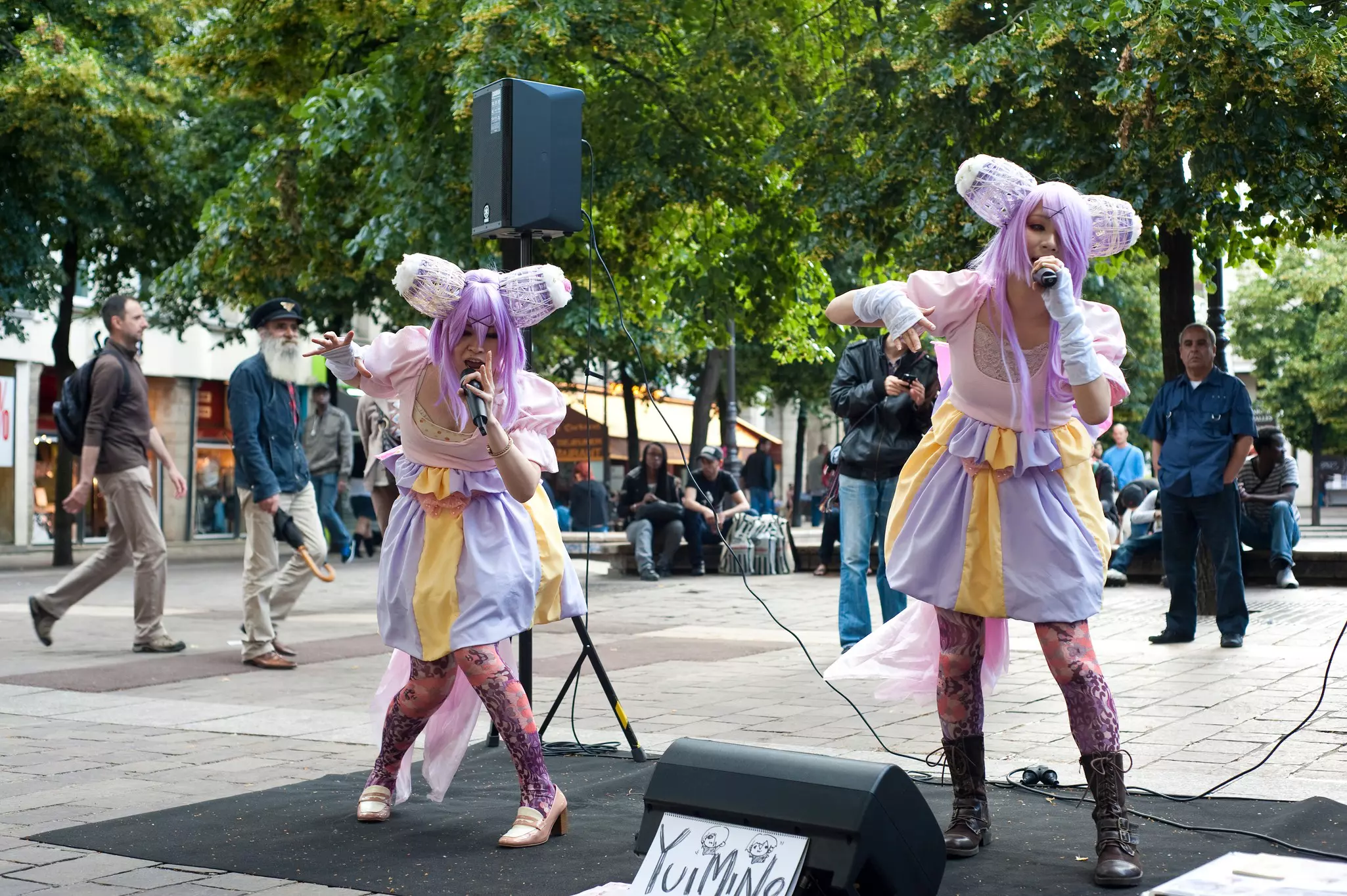 Female Japanese duo performing at Fete de la Musique, also known in English as Music Day in Paris.