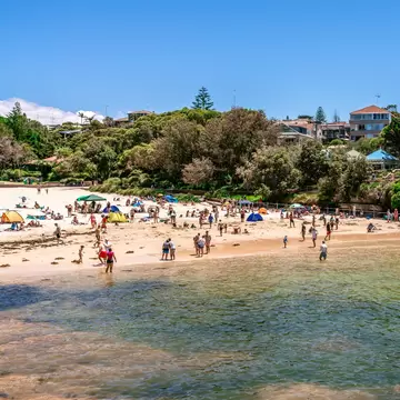 View of Clovelly beach full of people in Sydney, Australia.