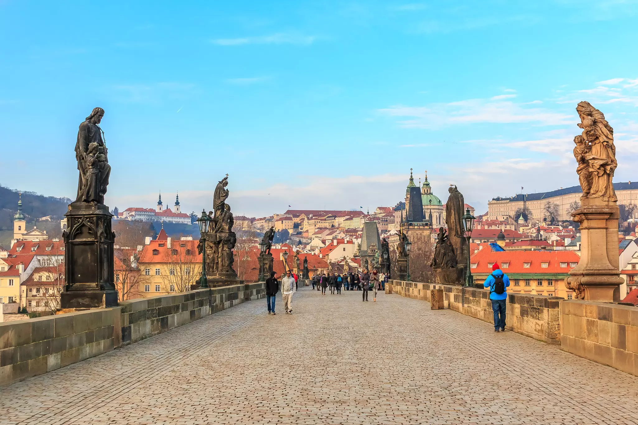 Prague, Czech Republic - January 16, 2015: Pedestrians only Charles Bridge (a.k.a. Stone Bridge, Kamenny most, Prague Bridge, Prazhski most) over Vltava river in Prague, Czech Republic
390092509
tower, bohemia, medieval, cathedral, destination, cobblestone, charles, river, travel, prague, statue, european, culture, landmark, castle, history, saint, dusk, tourist, historic, most, sightseeing, czech, famous, architecture, catholic, holy, tourism, ancient, style, bridge, baroque, eastern, gothic, europe, republic, capital, praha, karlov, karluv, vltava, hrad, gradchana, hradcany, mala, bell, strana
